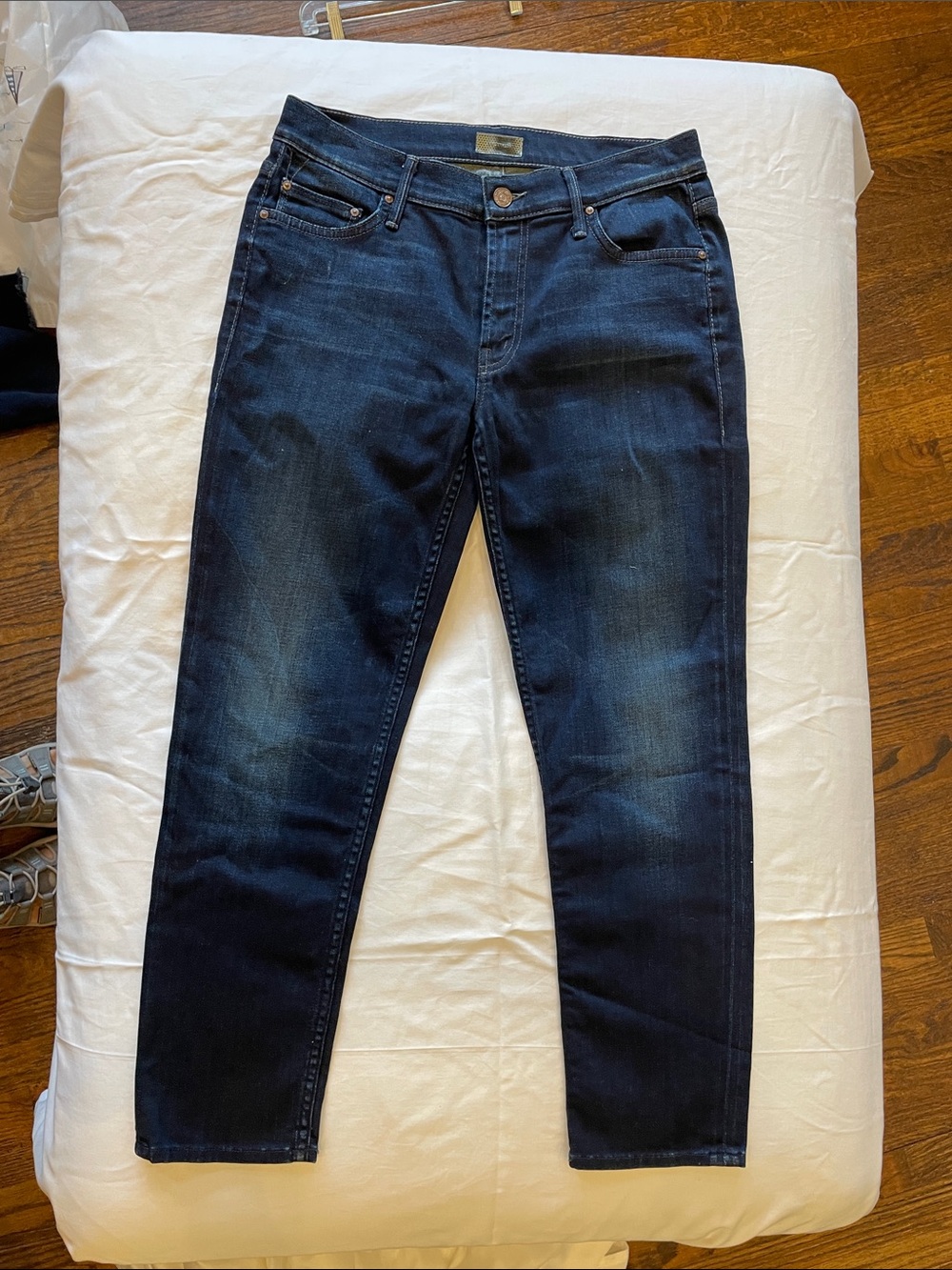 MOTHER The Dropout Jeans in Navy with Light Blue Pocket Lining